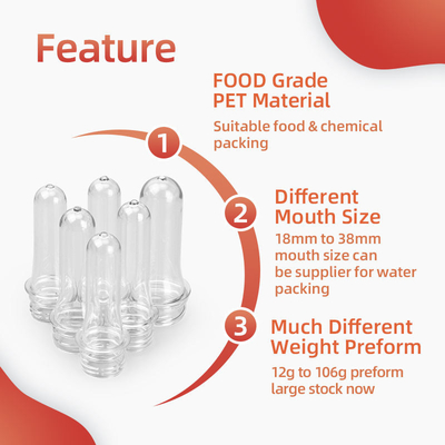 préformation en plastique d'animal familier de la préformation 28mm 30mm 38mm de bouteille de catégorie comestible