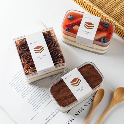 Boîte de empaquetage douce de tiramisu de gâteau de récipient d'entreposage de pâtisserie à dessert carré de mousse