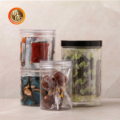 Bouteilles en plastique rondes transparentes pour animaux de compagnie avec couvercle