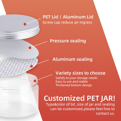 Jars en plastique PET personnalisées Contenants Jars en plastique PET transparentes avec couvercle CQC