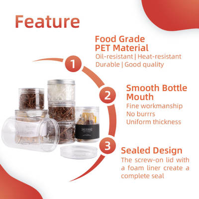 Jars en plastique PET personnalisées Contenants Jars en plastique PET transparentes avec couvercle CQC